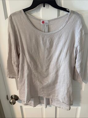 Linnea Lagenlook Linen Blend Scoop Neck 3/4 Sleeve Tunic Top Oatmeal Size Small